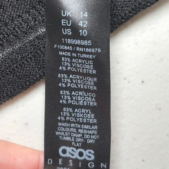 ASOS‎ Design Black Sweater Sheer Stripes 10 Long Sleeve Crew Neck Flared Sleeves - Picture 5 of 7